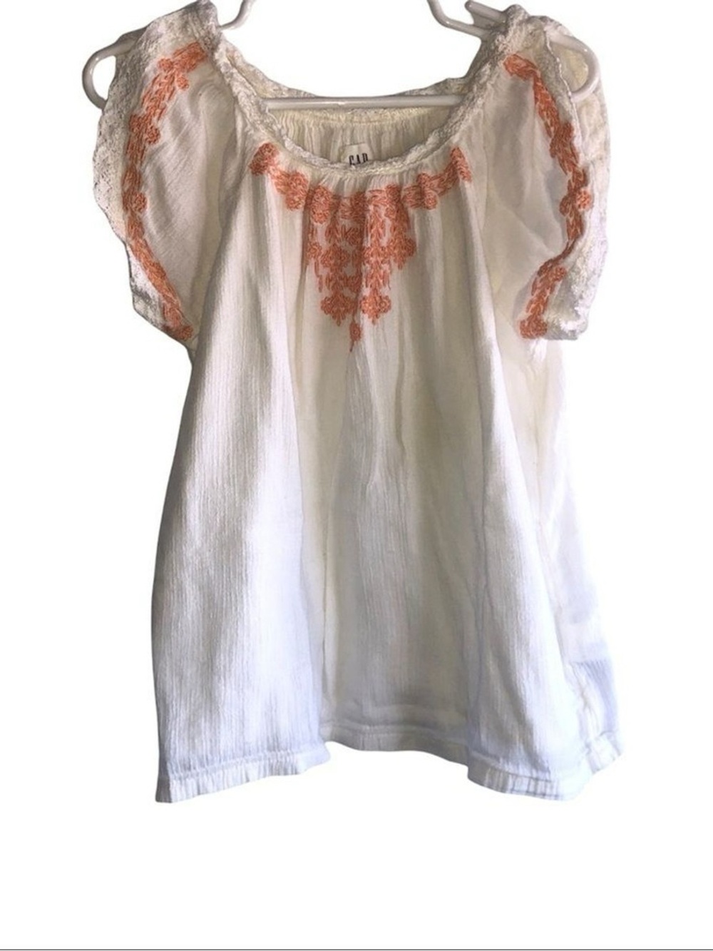 GAP White Boho Tunic with Coral Embroidery